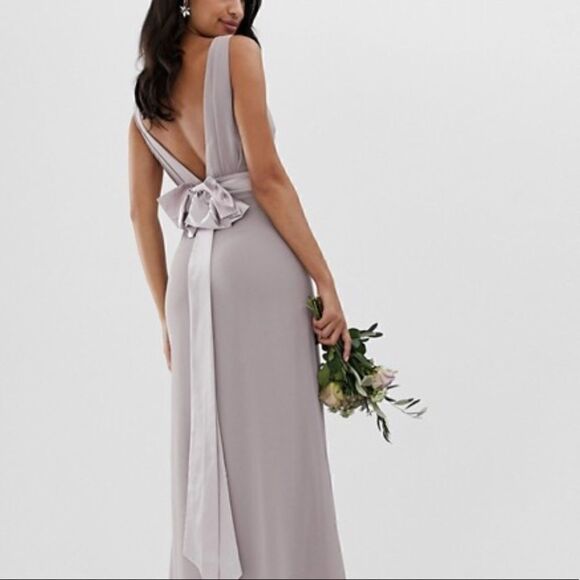 ASOS Dresses & Skirts - TFNC bow back maxi Bridesmaid dress in gray